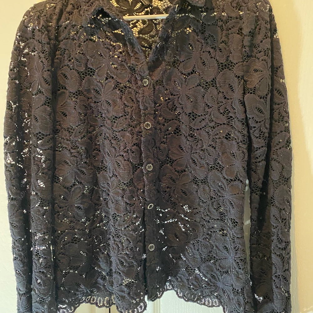 BCBGMaxAzria Black Eyelet Lace Top